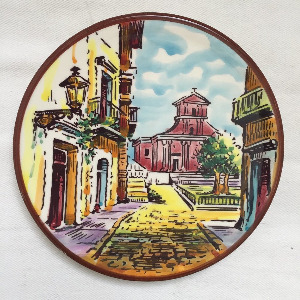 Hand painted ceramic  Platart S.L hanging plate street scene made in Spain